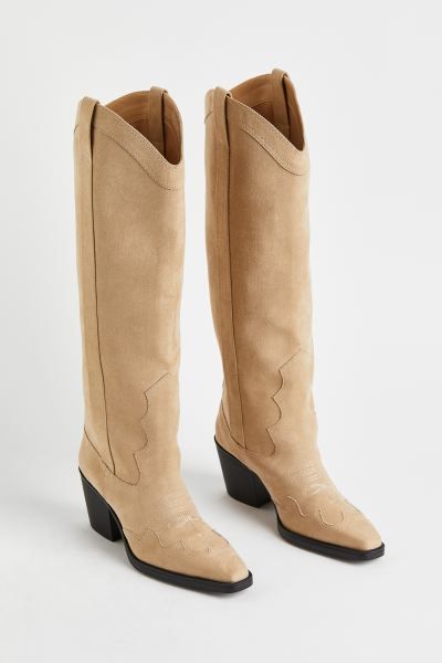 Knee-high Heeled Boots - Beige - Ladies | H&M US | H&M (US + CA)