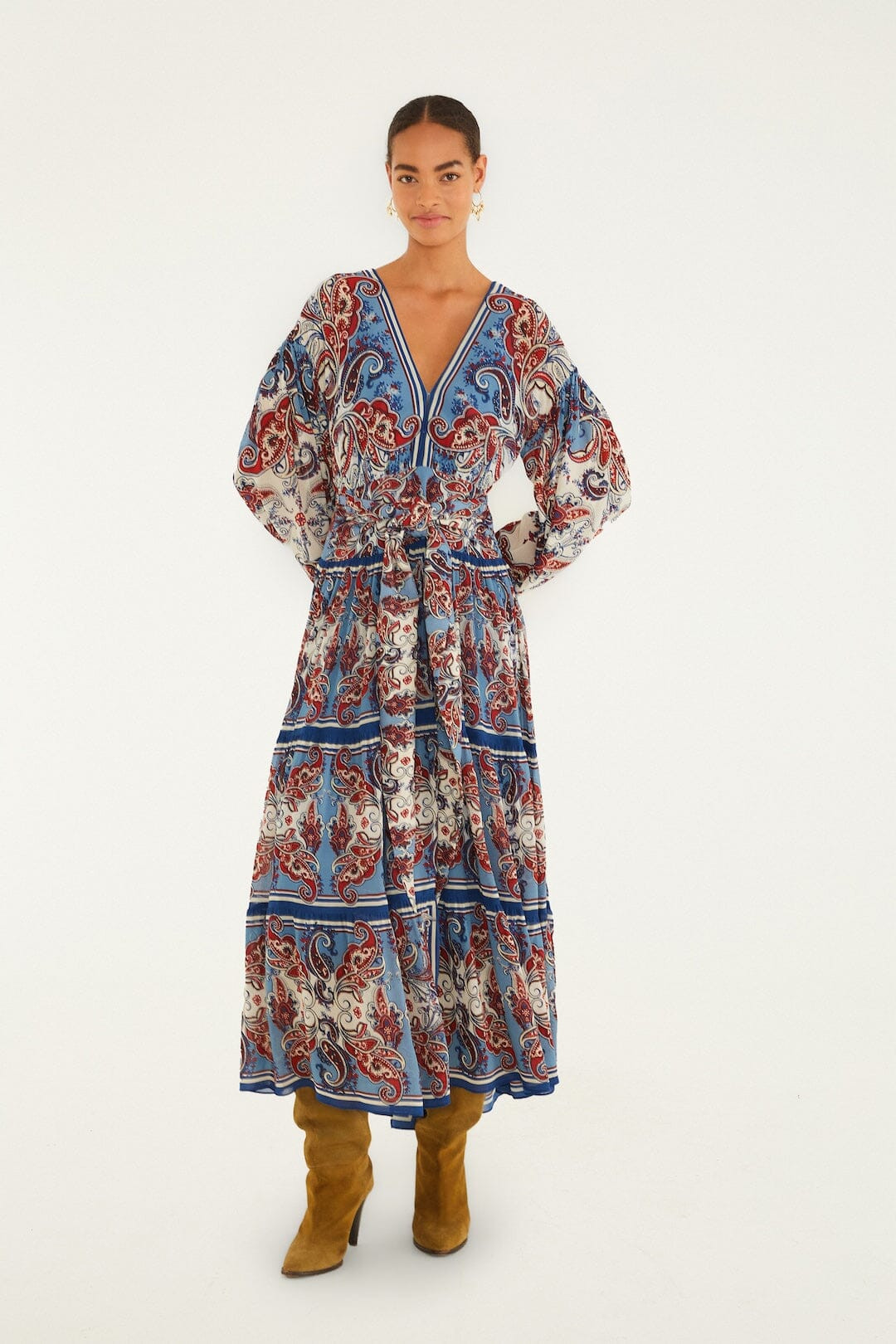 Blue Paisley Scarf Long Sleeve Maxi Dress | FARM Rio | FarmRio (US)