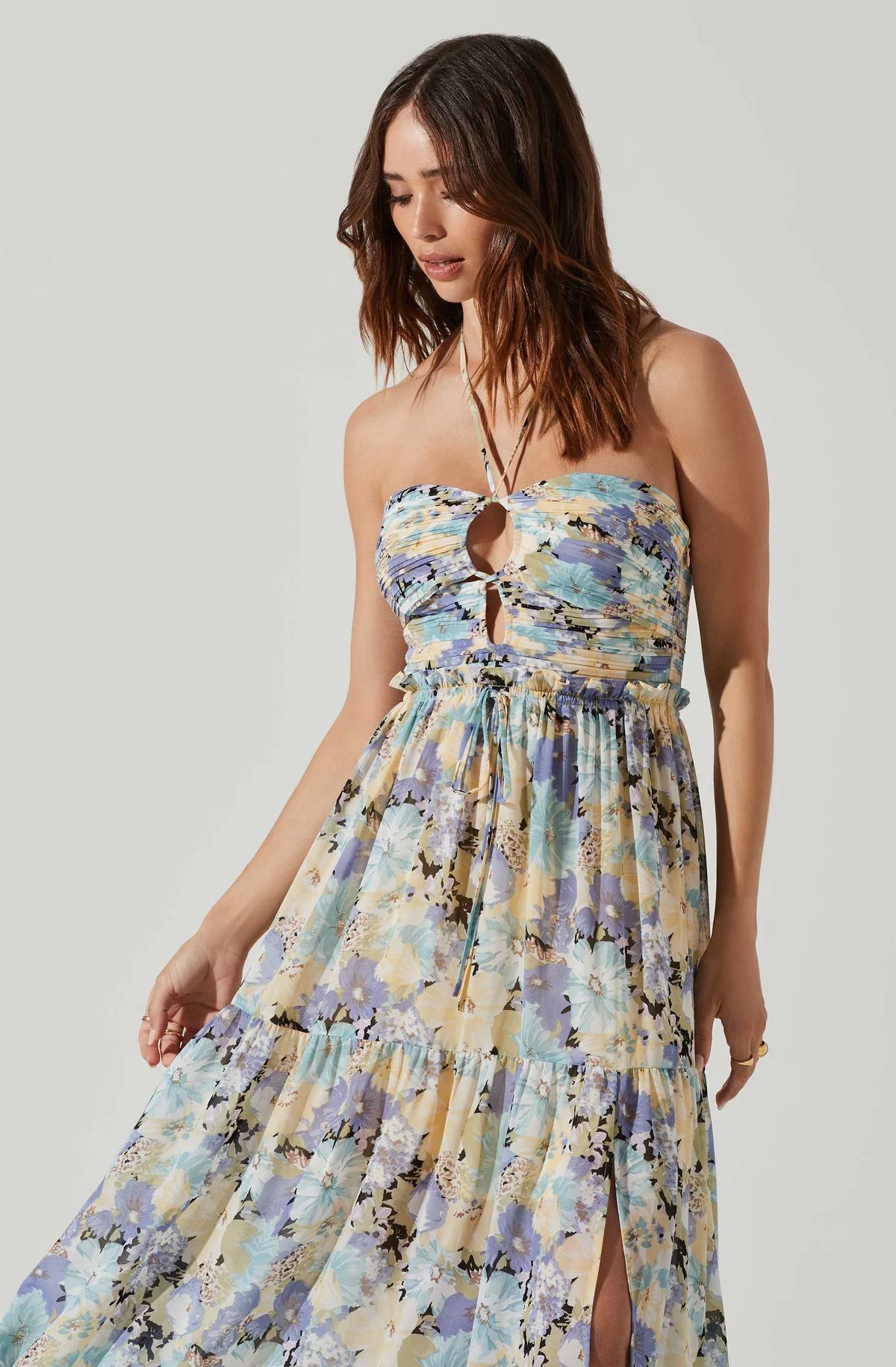 Rozina Floral Cutout Maxi Dress - Blue green floral / S | ASTR The Label (US)