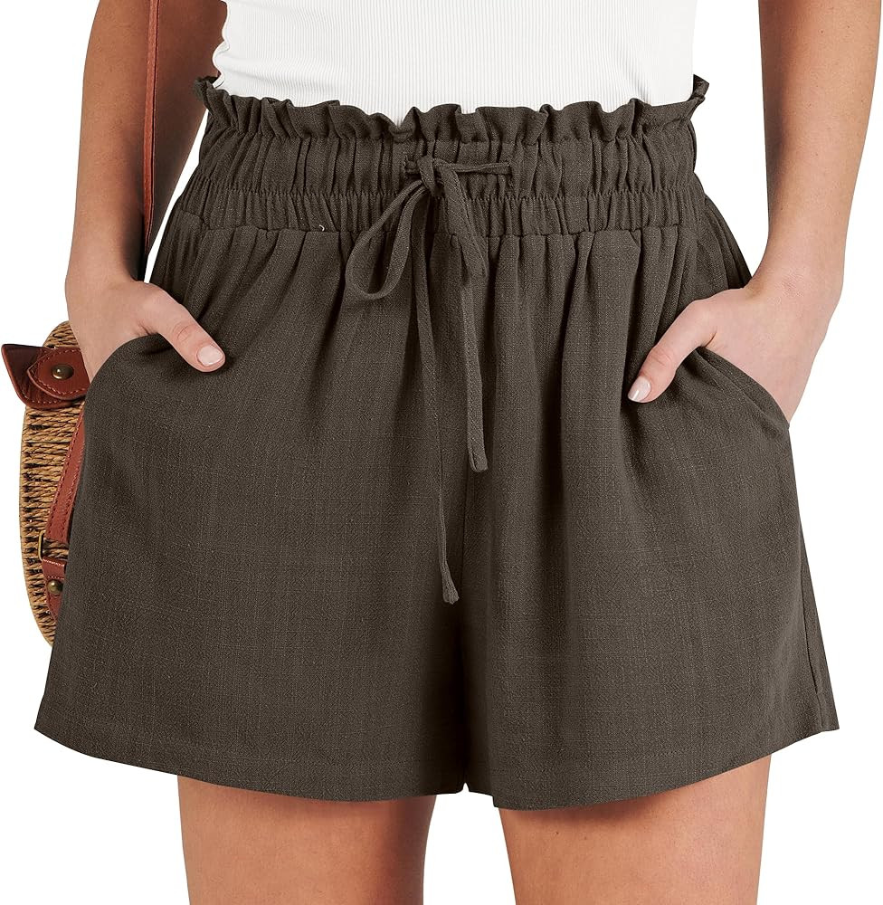 ANRABESS Women's Linen Shorts Summer Casual High Waisted Drawstring Wide Leg Beach Lightweight Sh... | Amazon (US)