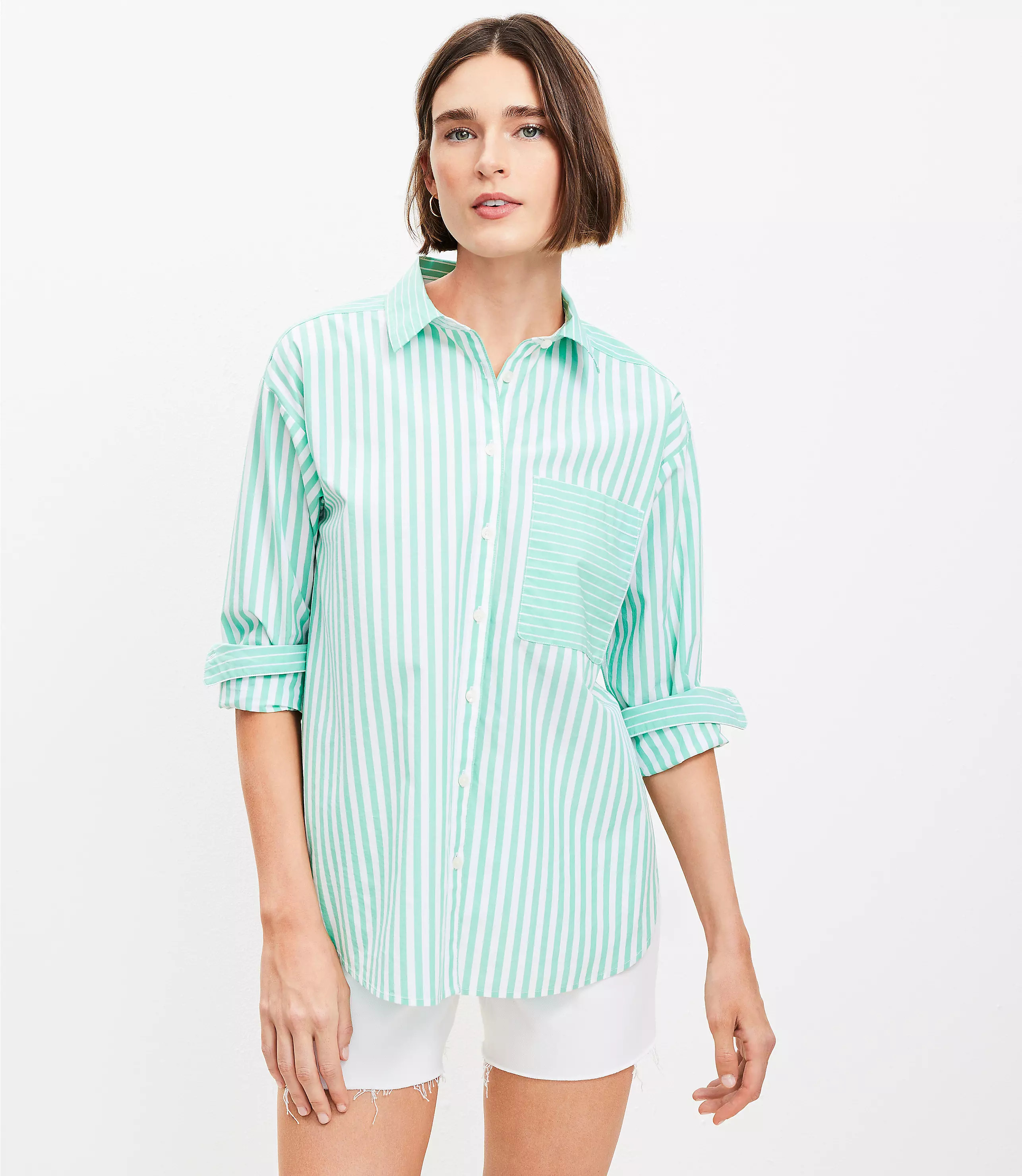 Striped Poplin Everyday Oversized Pocket Shirt | LOFT