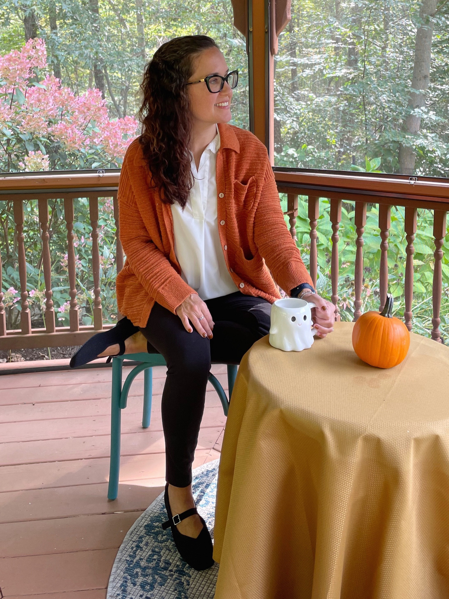 Another white blouse and leggings option, cardigan and Mary Janes

#LTKover40 #LTKSeasonal