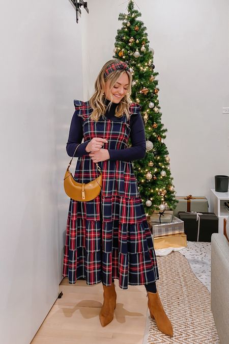 Hill House Plaid Nap Dress. J.Crew Tissue Turtleneck. Ralph Lauren Polo ID Bag. Marc Fisher Booties - use code JSTURDY20 to take 20% off. Opaque navy tights. LeleSadoughi Tartan Headband.

Holiday dresses. Christmas outfit. Holiday party. Holiday outfits. 

#LTKHoliday #LTKstyletip #LTKSeasonal