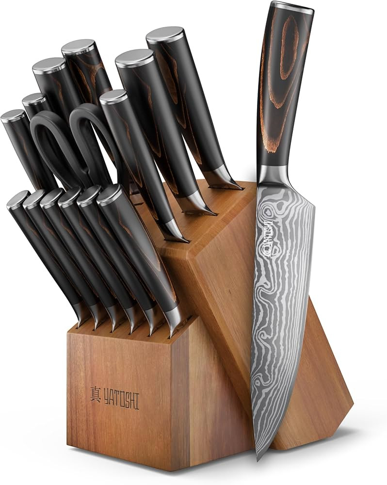 Yatoshi Professional Kitchen Knife Set, 15 Pieces, High Carbon Stainless Steel, Ergonomic Handle | Amazon (US)