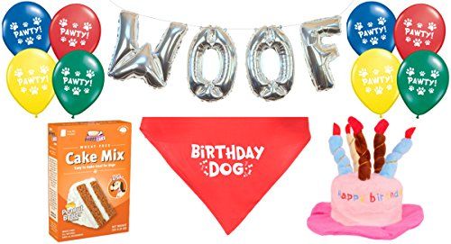 Dog Birthday Party Decorations Kit by Blast in a Box (Pink Hat): Puppy Cake Mix, Birthday Dog Bandan | Amazon (US)