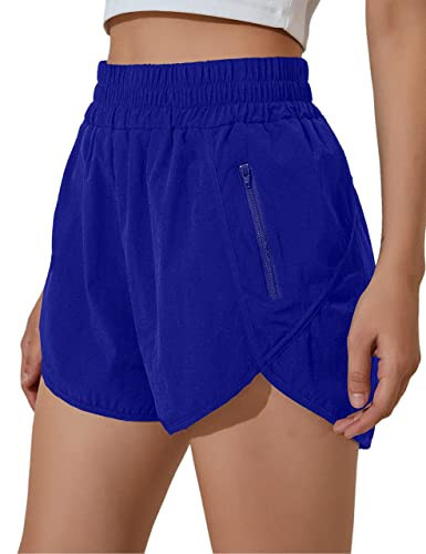 BMJL Women's Running Shorts Elastic High Waisted with Pockets, Sporty Workout Quick Dry Athletic Shorts(M,RoyalBlue) | Amazon (US)