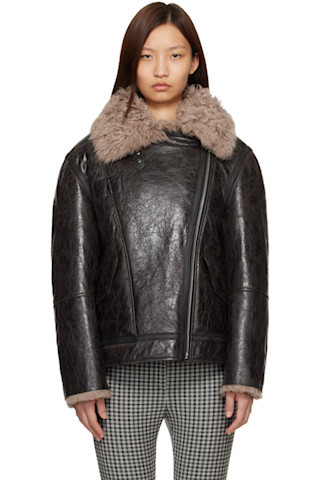 Brown Leather Shearling Jacket | SSENSE