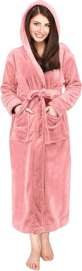 NY Threads Women Fleece Hooded Bathrobe - Plush Long Robe | Amazon (US)