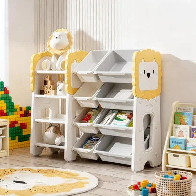 Kids Toy Storage Organizer with 8 Removable Bins, Lion‑Shaped Children Bookshelf Toy Rack, Multi‑Layer Toy Book Storage Cabinet for Playroom Bedroom N | Wayfair North America