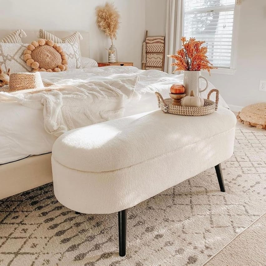 Harmati Velvet Storage Bench for Bedroom - Grey End of Bed Bench Ottoman with Storage, Upholstered B | Amazon (US)