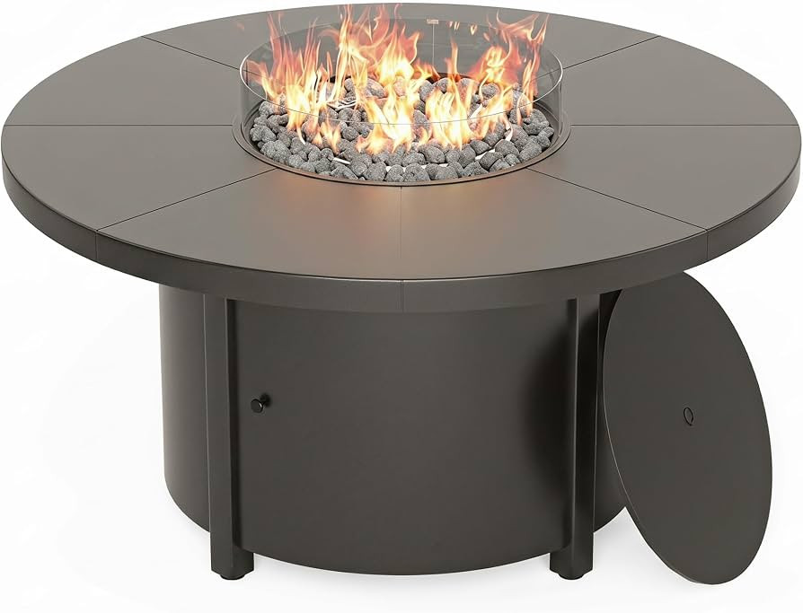 Kullavik 48" Round Propane Fire Pit Table,55000 BTU Auto-Ignitiongas Gas Fire Table with Fire Gla... | Amazon (US)