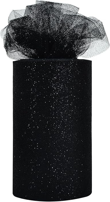 TONIFUL Black Glitter Tulle Roll 6 Inch x 50 Yard Tulle Ribbon for Tutu Skirt, Wedding Christmas ... | Amazon (US)