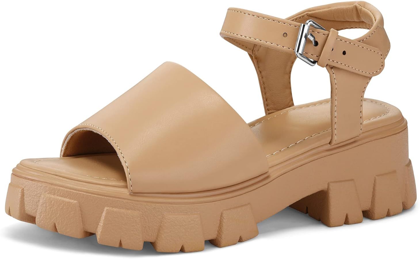mysoft Women's Platform Chunky Sandals Lug Sole Open Toe with Buckle Ankle Strap | Amazon (US)