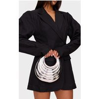 Silver Metallic Hard Ridge Round Handbag | PrettyLittleThing US