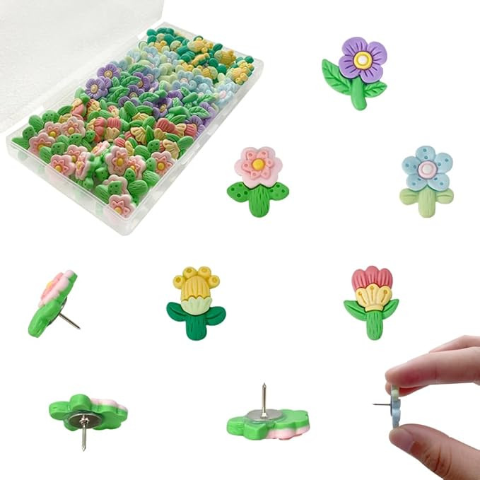 60pcs Flower Push Pins, Cute Decorative Thumb Tacks for Cork Board Bulletin Board Photo Wall Map ... | Amazon (US)