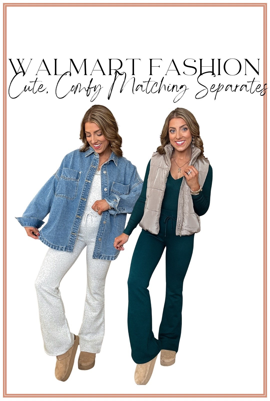 Rack ➡️ Reality: Walmart fashion edition 🤍

These cute, comfy Walmart matching separates prove that everyday style can look this good without the boutique price tag. From the store rack straight into real life, these Walmart lounge sets and layering pieces are perfect for busy mom days, school drop-off, errands, travel days, and cozy everyday wear.

I love how these Walmart fashion basics mix and match so easily — wear them as full sets or style each piece separately for endless outfit options. The soft knit pants, fitted tops, cozy vests, and oversized denim layers make these looks both flattering and functional. Comfortable enough for all day, but still polished and put-together.

✨ Why these Walmart finds are a win:
• Affordable matching sets that look elevated
• Stretchy, comfy fabrics made for real life
• Easy layering pieces for fall, winter, and beyond
• Perfect “grab and go” outfits you’ll actually wear

If you love Walmart fashion finds, comfy matching sets, affordable everyday outfits, and easy capsule wardrobe pieces, this is such a good one. Everything is linked and ready to shop in LTK 🤍

#WalmartFashion #WalmartFinds #WalmartStyle #RackToReality #AffordableFashion #MatchingSets #ComfyOutfits #EverydayStyle #MomStyle #CasualChic #LoungewearStyle #WalmartOutfits #BudgetFriendlyFashion