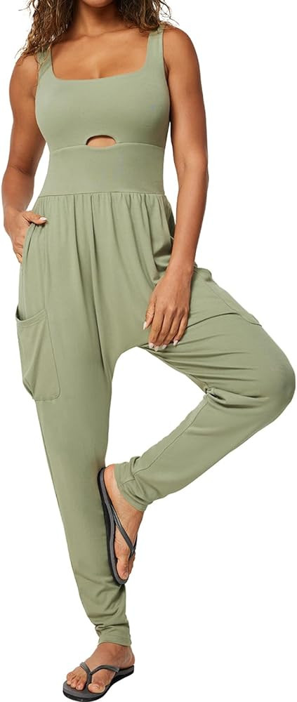 Casei Jumpsuits for Women Casual Summer Rompers Sleeveless Loose Strap Baggy Overalls Yoga Harem ... | Amazon (US)