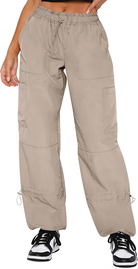 Caracilia Cargo Pants Women Wide Leg Parachute Sweatpant High Waisted Flowy Baggy 2024 Summer Tee... | Amazon (US)