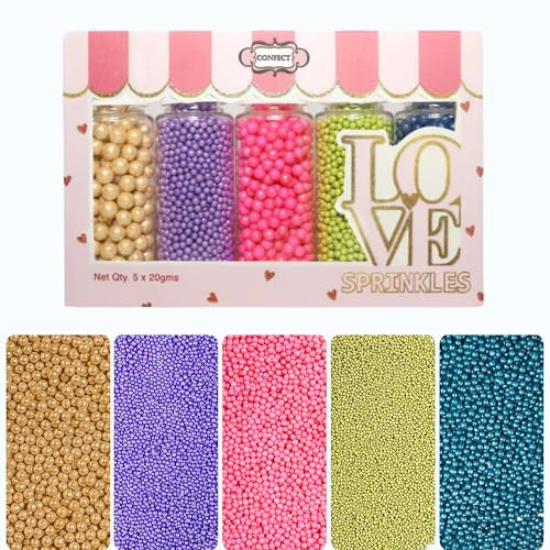 Confect Pearl Sprinkles | Pack of 5 Tropical Tea Party Disco Ball Sprinkles | Mix Golden, Purple, Neon Pink, Lime Green & Navy Blue Pearl Dragees - Vegan, Gluten-Free, Nut-Free, Soy-Free, Dairy-Free, Palm Oil-Free, No Artificial Dyes - 5 Oz | Amazon (US)