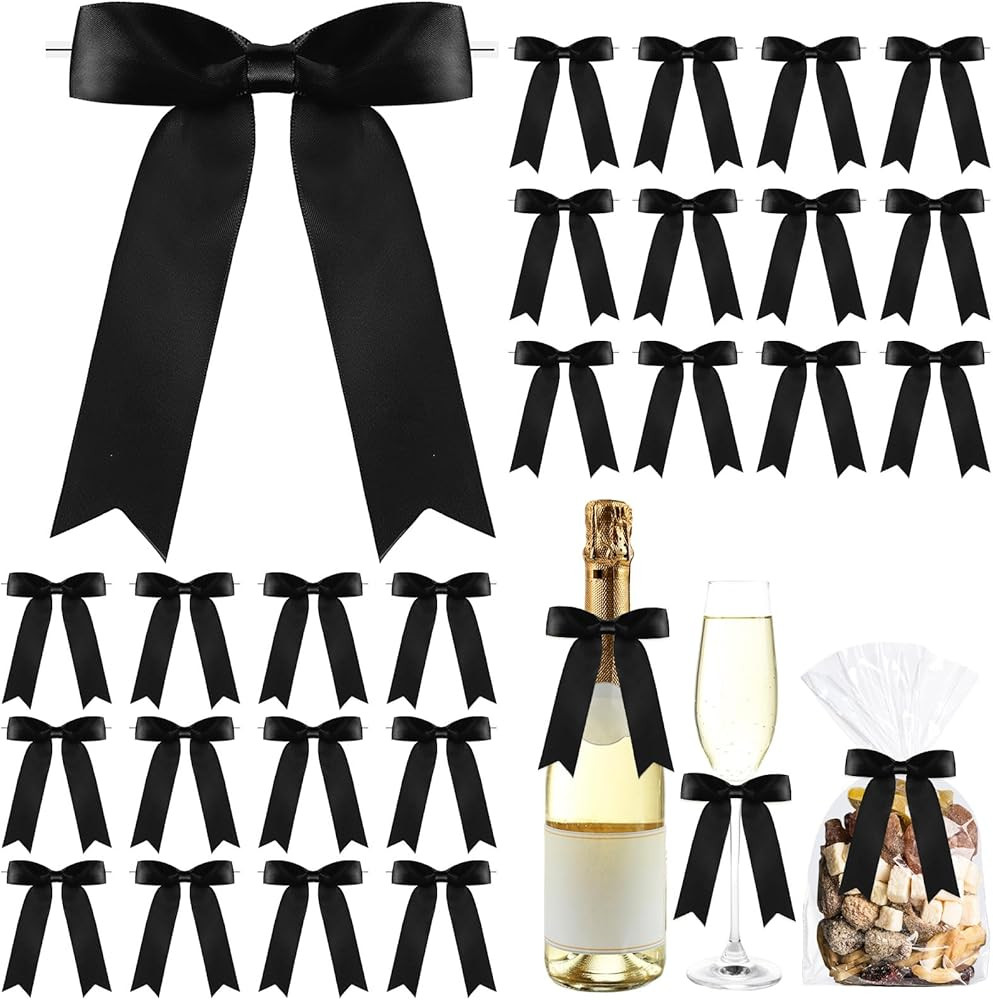 Riceshoot 24 Pcs Satin Ribbon Bow 3.5x5 Inch Twist Tie Bows for Gift Balloon Bag Cake Craft DIY W... | Amazon (US)