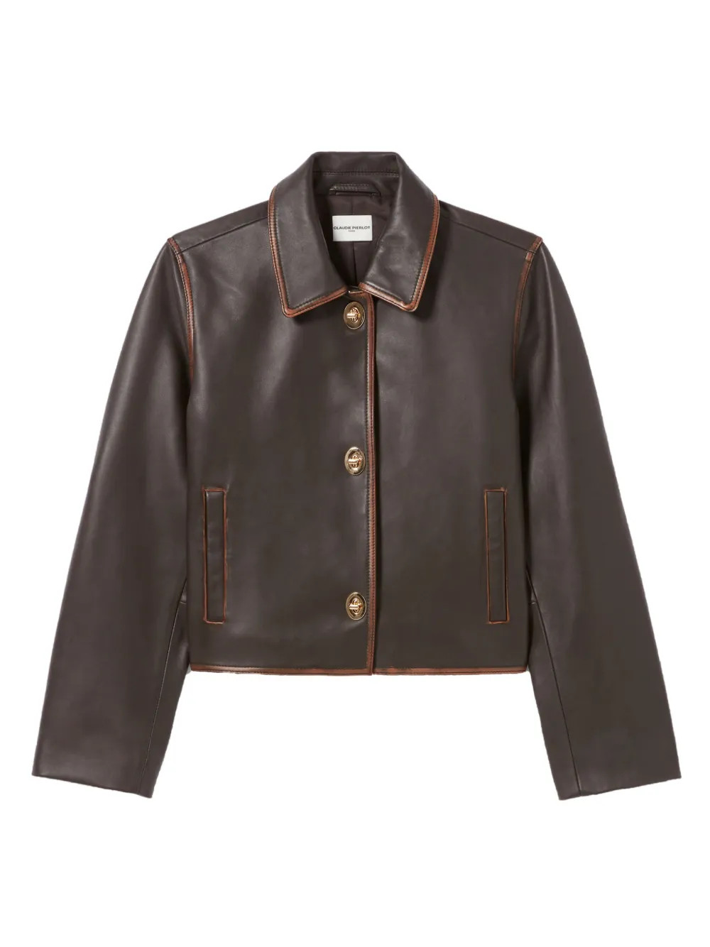 Claudie Pierlot cropped vintage leather jacket - Brown | Farfetch Global