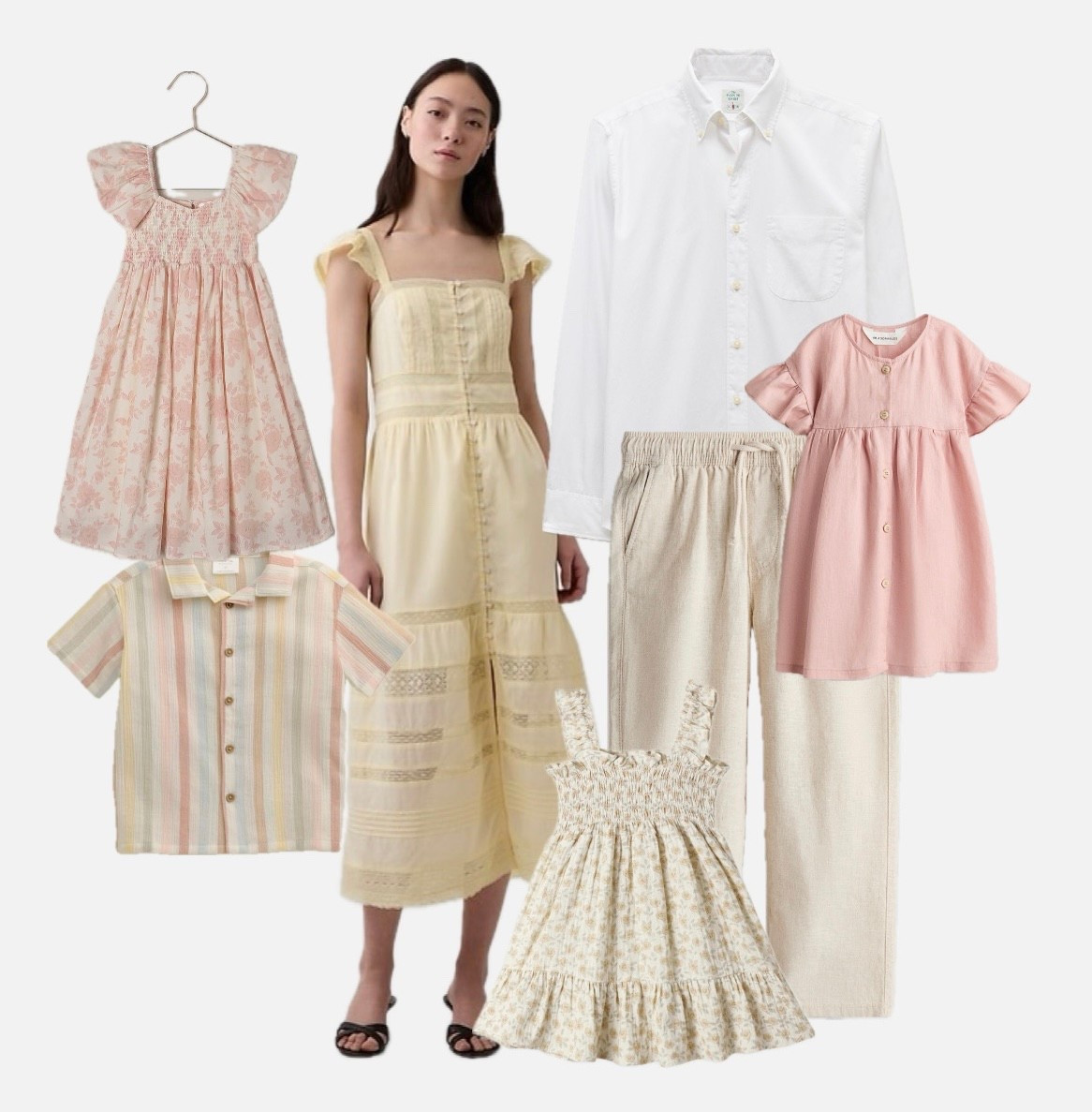 Pastel color palette for spring family photos (and bonus wear it for Easter). Mix butter yellow, dusty pinks, stripes and florals with linen textures

#LTKKids #LTKSpringSale #LTKBaby