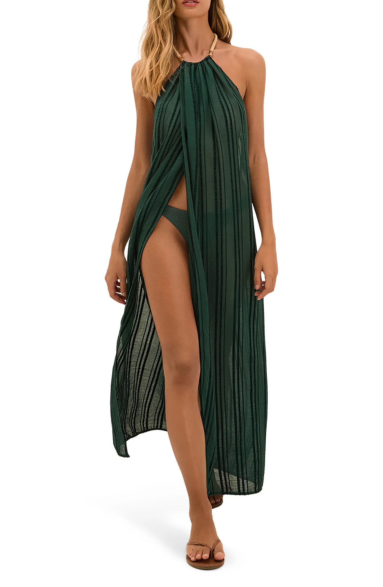Cloe Stripe Halter Semisheer Cover-Up Dress | Nordstrom