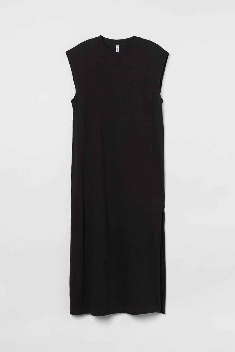 Sleeveless, knee-length dress in soft cotton jersey. Crew neck, dropped shoulders with a folded-i... | H&M (US + CA)