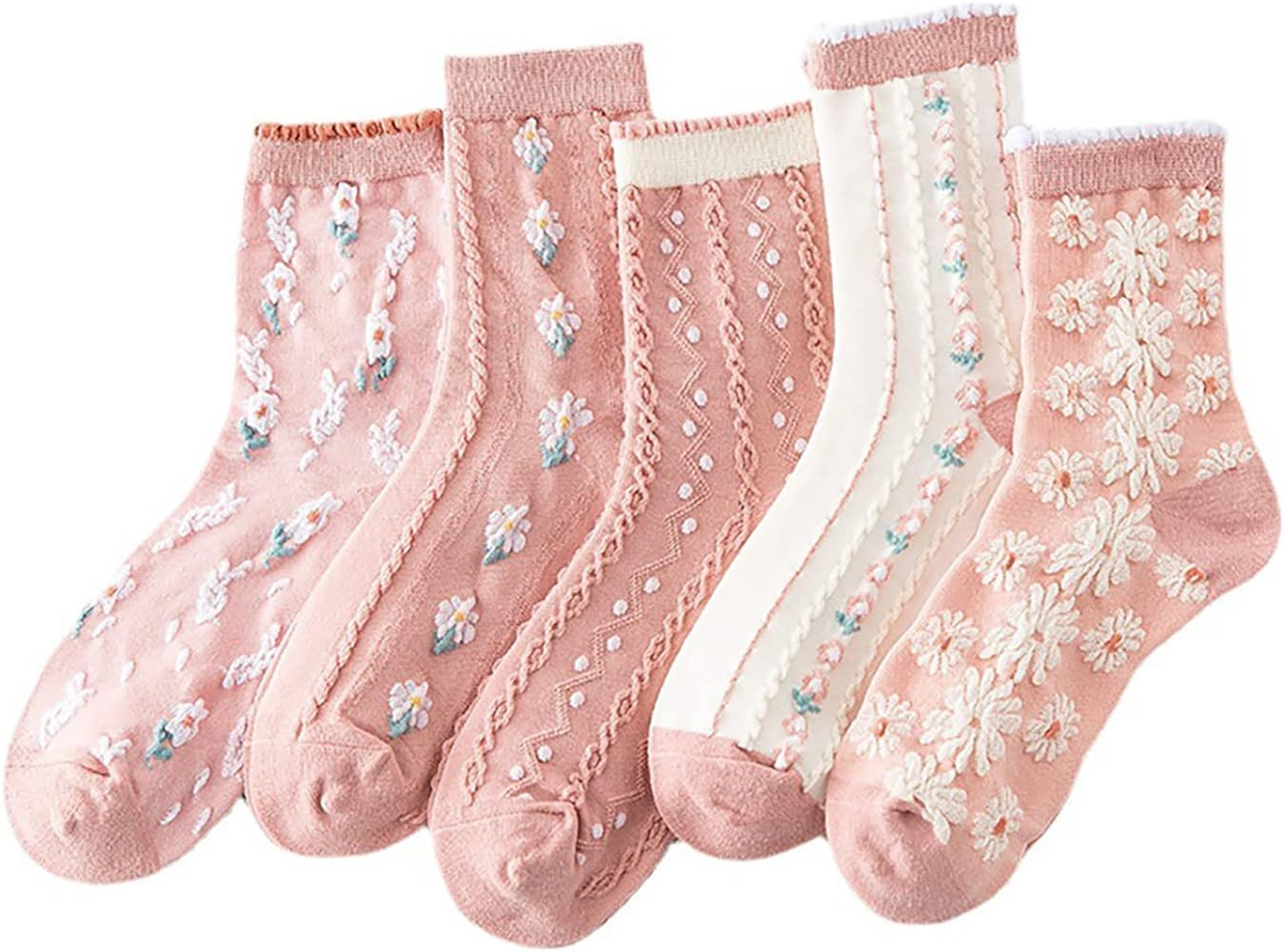 MarJunSep Cute Floral Crew Socks for Women Teen Girls Flower Cottagecore Frilly Vintage Fancy Cot... | Amazon (US)