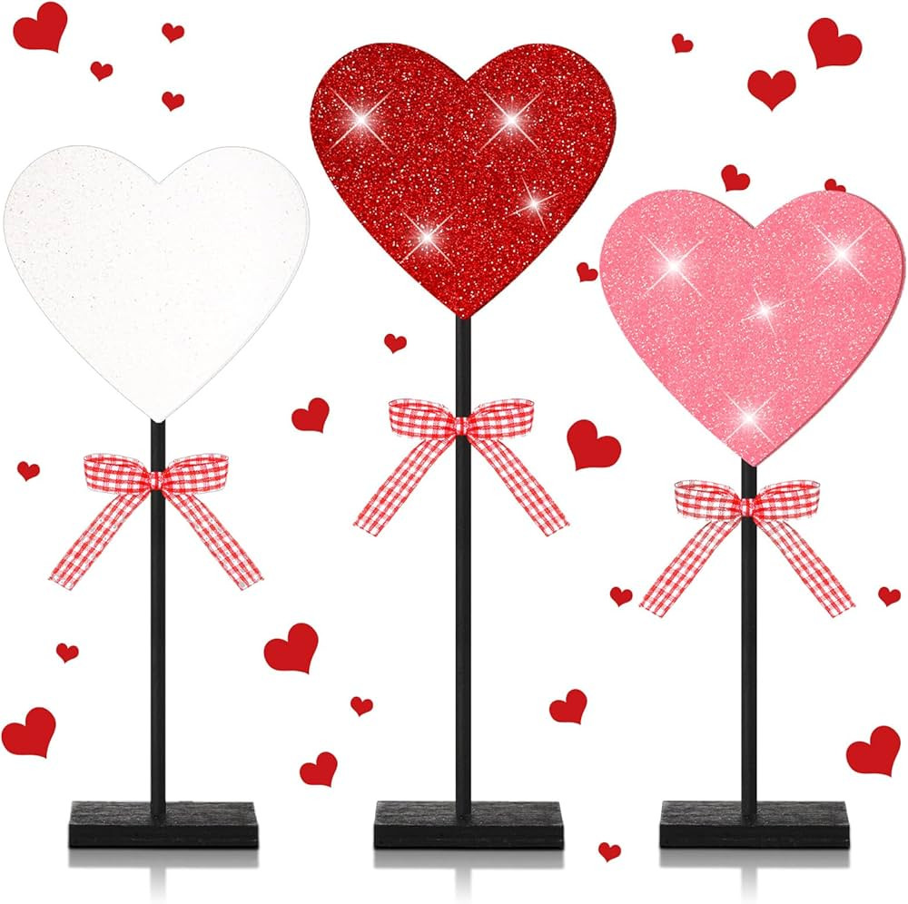 Geetery 3 Pcs Valentine's Day Heart Wooden Sign Tall Standing Heart Block Set Love Tables Centerp... | Amazon (US)