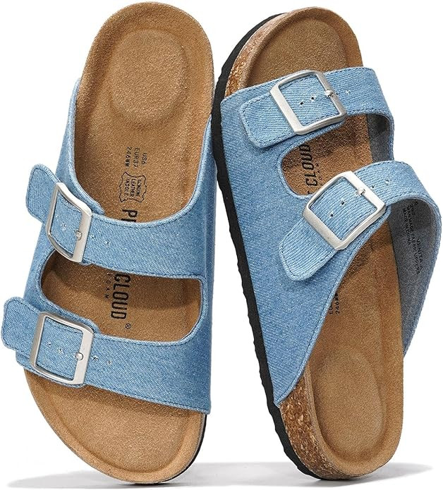 Amazon.com | Project Cloud 100% Genuine Leather Flat Sandals For Women 2026 Cork Footbed Womens S... | Amazon (US)