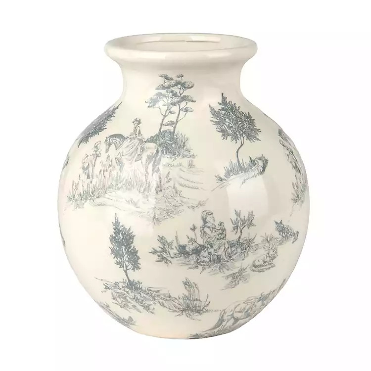 Round Gray Toile Ceramic Vase | Kirklands Home | Kirklands