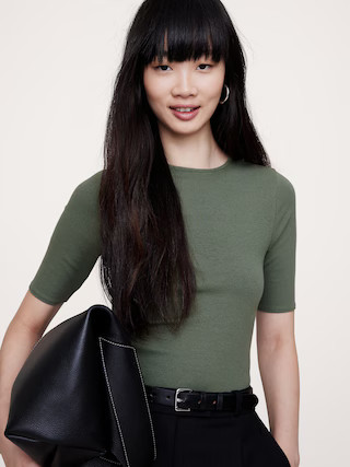 Ribbed Elbow-Sleeve T-Shirt | Banana Republic (US)