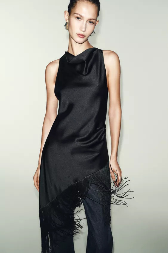 LONG SATIN TOP WITH FRINGING | Zara UK