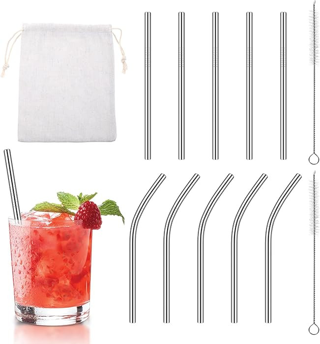 10 Pack Short Metal Straws Reusable Stainless Steel Straws 5 Straight 5 Bent 5 Inch Cocktails Str... | Amazon (US)