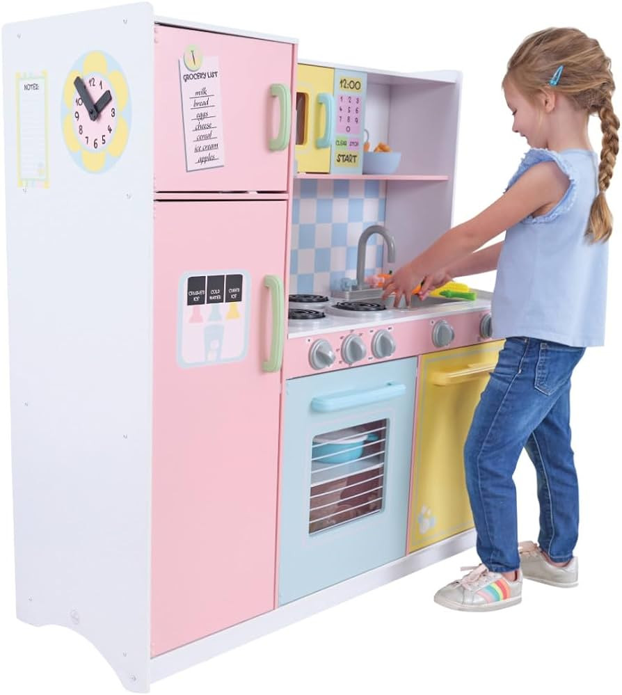 KidKraft Wooden Large Pastel Play Kitchen with Turning Knobs, See-Through Doors and Play Phone Gi... | Amazon (US)