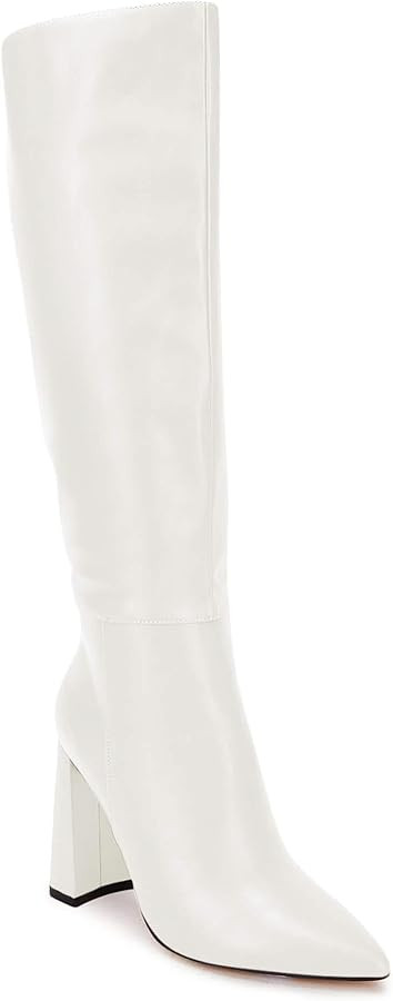 Juliet Holy Womens Pointed Toe Knee-high Boot Wide Calf Chunky Block Side Zipper Go-go Boots | Amazon (US)