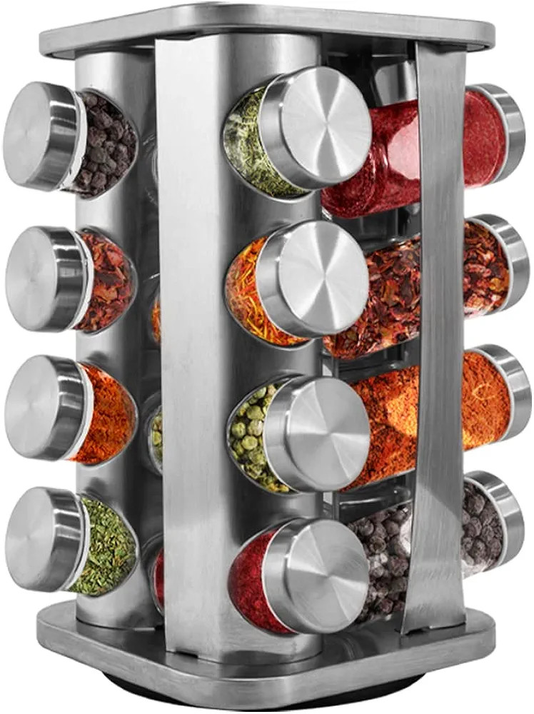 Porta Temperos Condimentos 16 Potes Giratorio Quadrado Inox MM House | Amazon (BR)