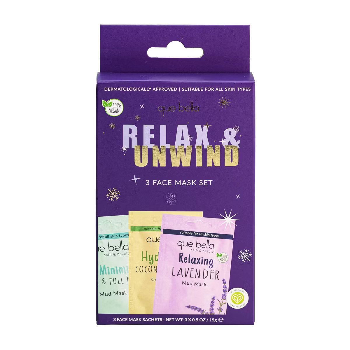 Que Bella Holiday Relax & Unwind Face Mask Gift Set - 3pc | Target