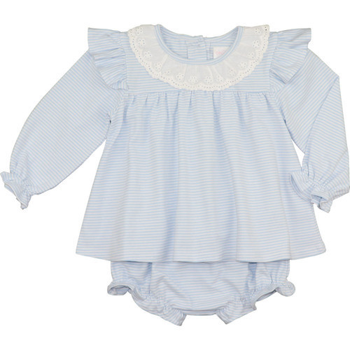 Blue Stripe Knit Eyelet Diaper Set | Cecil and Lou