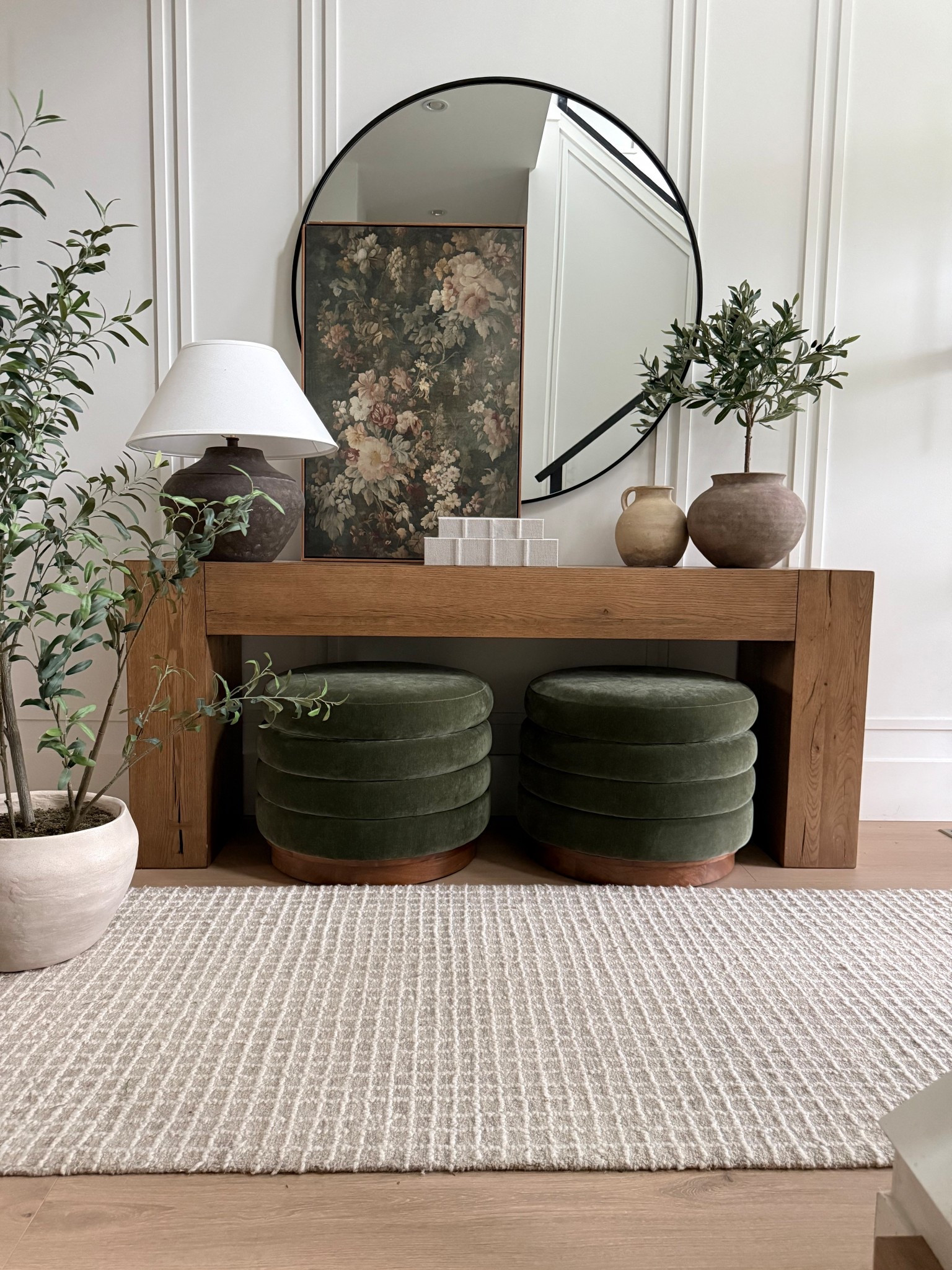 Stylish entryway✨
#ad Refresh with @Wayfair ! 
Keeping my console clutter free is a breeze with the right pieces! Couldn’t do without storage ottomans. They hold everything from blankets, to shoes, to the dog leash. Book boxes to hold keys, sunglasses, the little things, etc…
#SpringCleaning #Wayfair #WayfairPartner 