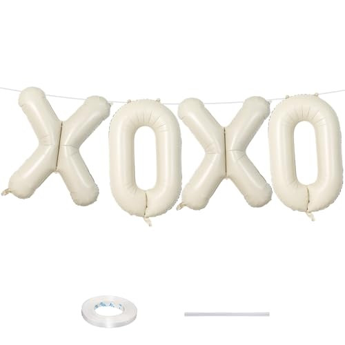 40 Inch Beige XOXO Balloons, Large Cream XOXO Mylar Foil Balloon Letter for Valentines Day, Ivory White Sand XOXO Alphabet Banner Sign for Wedding Engagement Marriage Bridal Shower Party Decorations | Amazon (US)