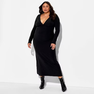 Women's Cozy Long Sleeve Maxi Empire Waist Dress - Wild Fable™ Black 1X | Target