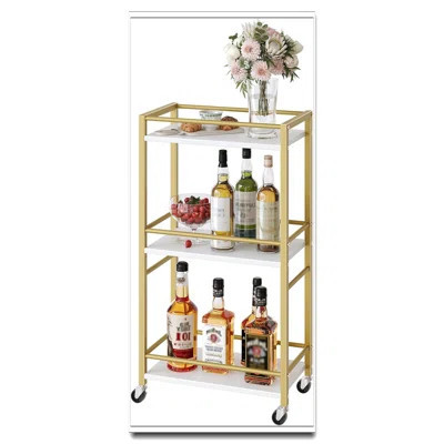3-Tier Gold Bar Cart On Wheels, Space-Saving Mini Drink Serving Cart For Home Kitchen Dining Room | Wayfair North America