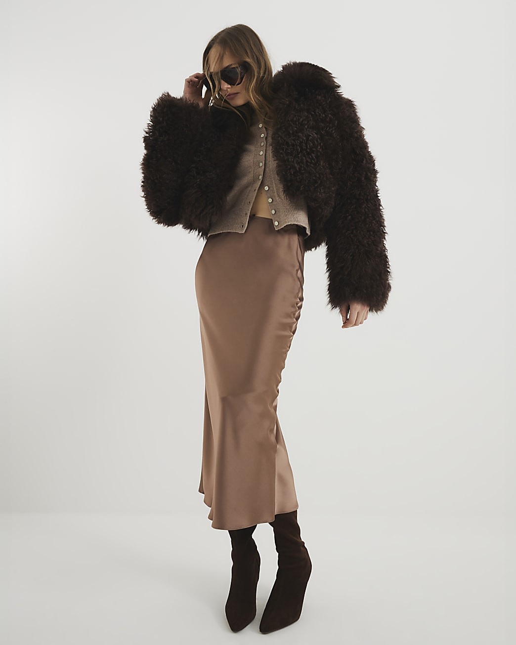 Brown Satin Maxi Skirt | River Island UK & IE