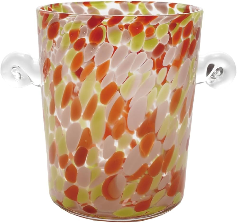 Creative Co-Op 3.5-Quart Confetti Glass Ice Bucket with Handles, Orange, Pink and Yellow | Amazon (US)