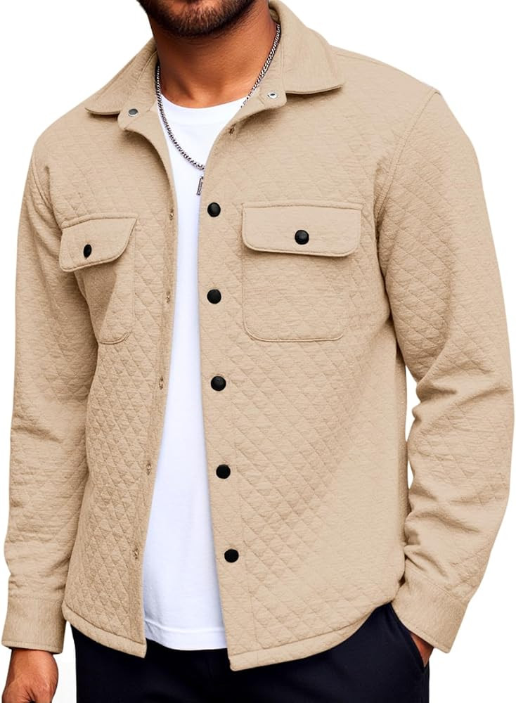Yousify Mens Casual Shirt Jacket Long Sleeve Button Down Fall Shacket Lightweight Quilted Jackets... | Amazon (US)