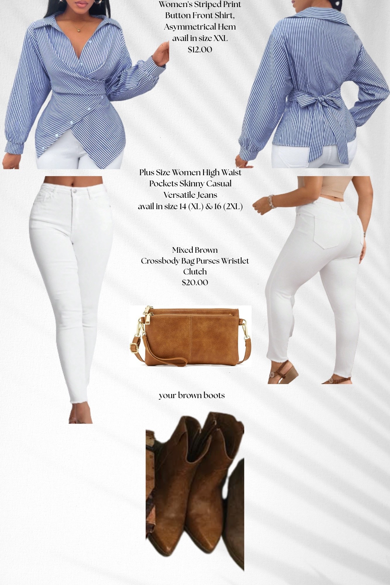 Fall look with a nice asymmetrical button shirt to match! Add brown leather boots with brown leather crossbody! 💫

#LTKStyleTip #LTKBeauty