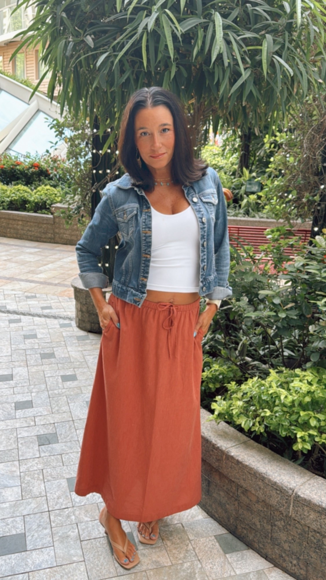 Easy everyday outfit featuring a rust-colored maxi skirt from Target and a classic cropped denim jacket from Old Navy. Perfect comfy-cute look for summer errands, casual brunch, or travel days. Everything linked here!


#TargetStyle #OldNavyStyle #LTKSummer #LTKOutfit #LTKUnder50

#LTKFindsUnder50 #LTKSummerEdit