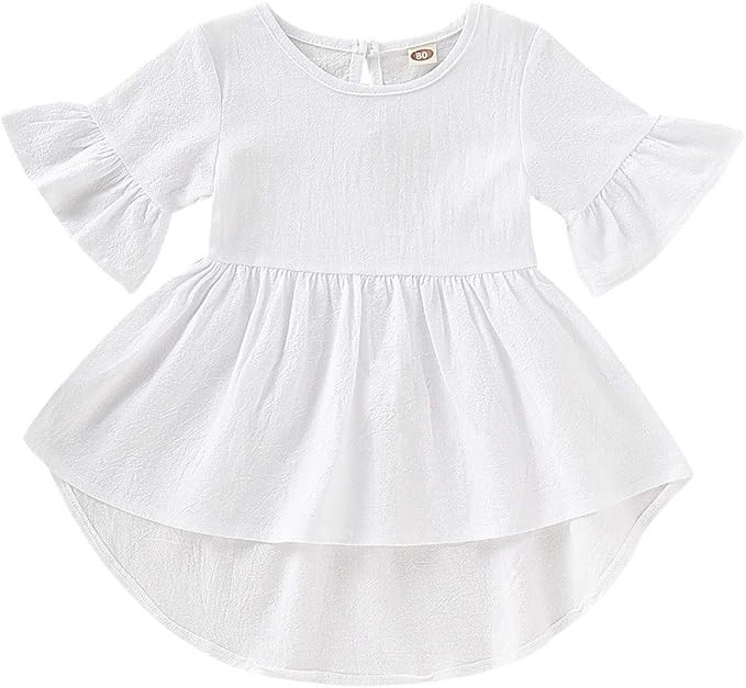 YOUNGER TREE 1-5T Toddler Baby Girls Dress Summer Flare Sleeve Solid Color Irregular Sundress | Amazon (US)
